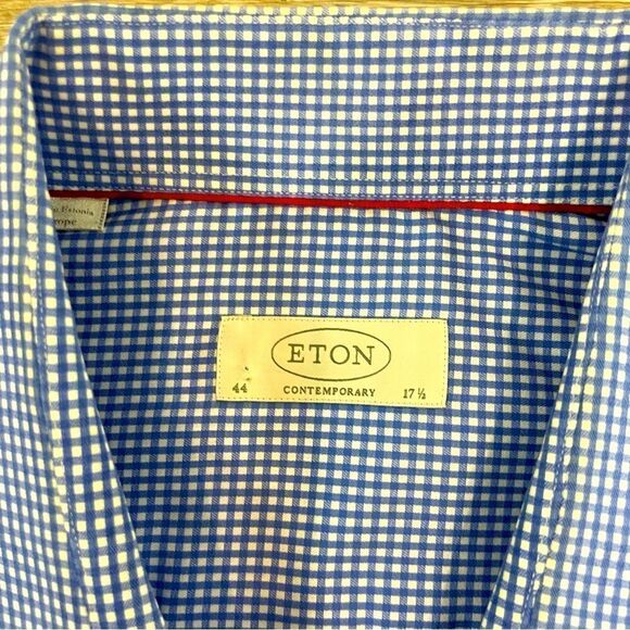 ETON of Sweden Contporary Fit Blue Casual Shirt 17 1/2 / 44 Micro Plaid Print - Picture 4 of 10